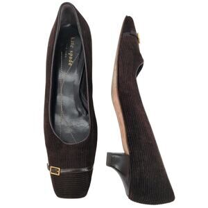 Kate Spade New York Size 6.5M Vintage Kitten Heels Corduroy Brown Flats Low Heel